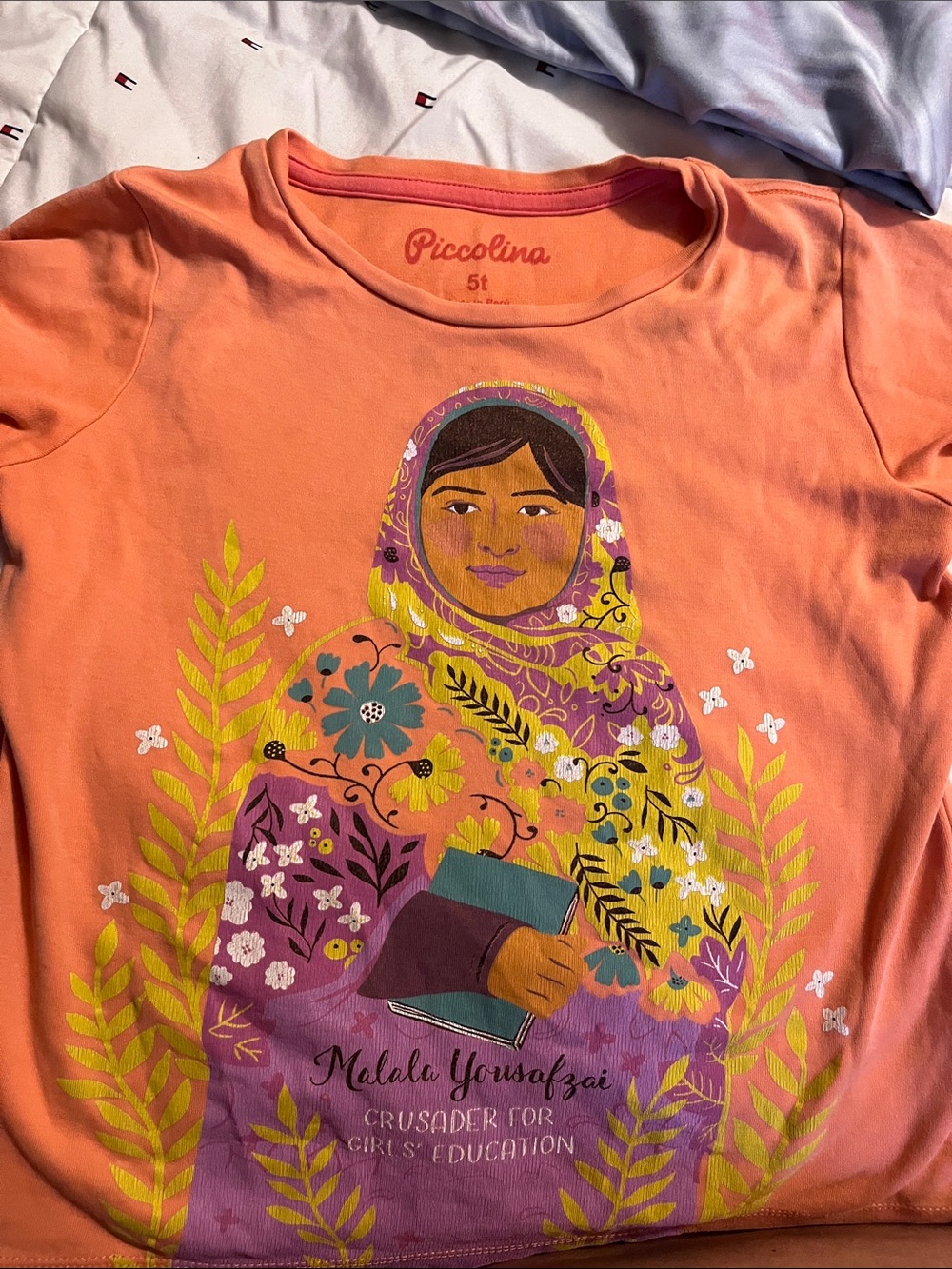 Piccolina Girls' Orange Malala Yousafzai Graphic Short Sleeve Tee